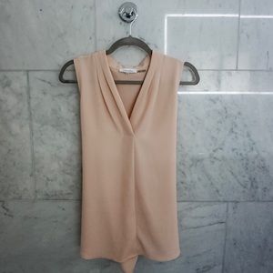 Calvin Klein Pleated V Neck Blouse Blush Pink M